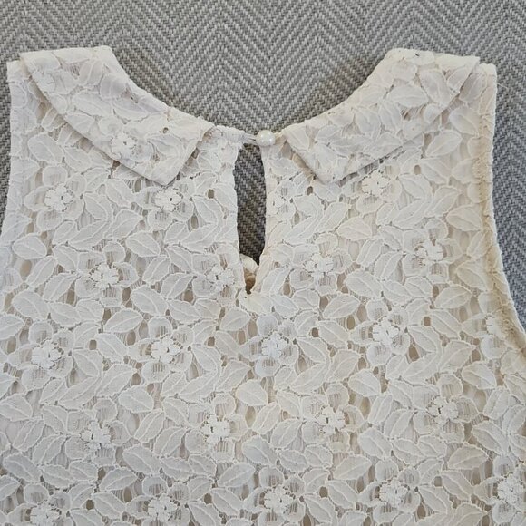 Valerie Bertinelli Ivory Floral Lace Overlay Top Women's Medium Peter Pan Collar - Picture 9 of 12